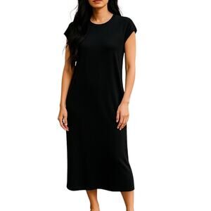 Nicole Miller New York Black Rib Knit Sleeveless Midi Dress